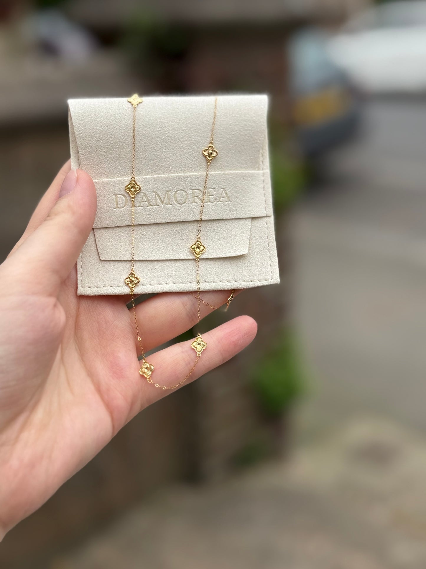 18ct Solid Gold mini Clover Necklace