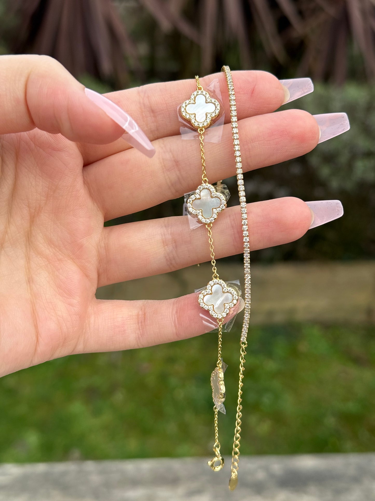 925 Solid Silver Ella Clover Bracelet with Real Pearl