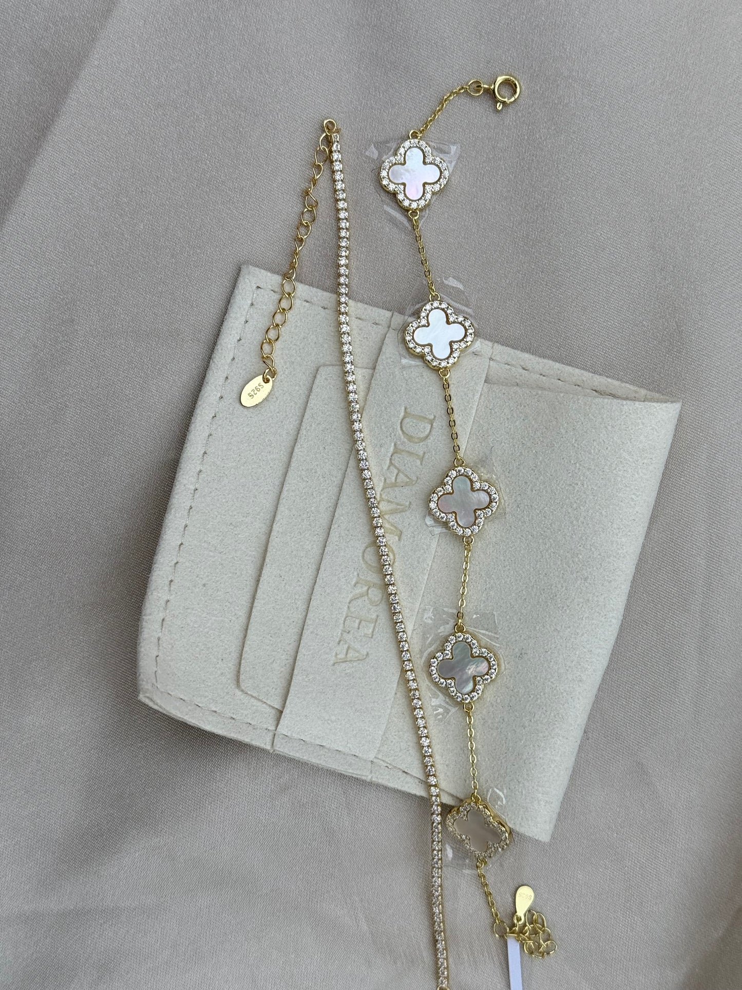 925 Solid Silver Ella Clover Bracelet with Real Pearl