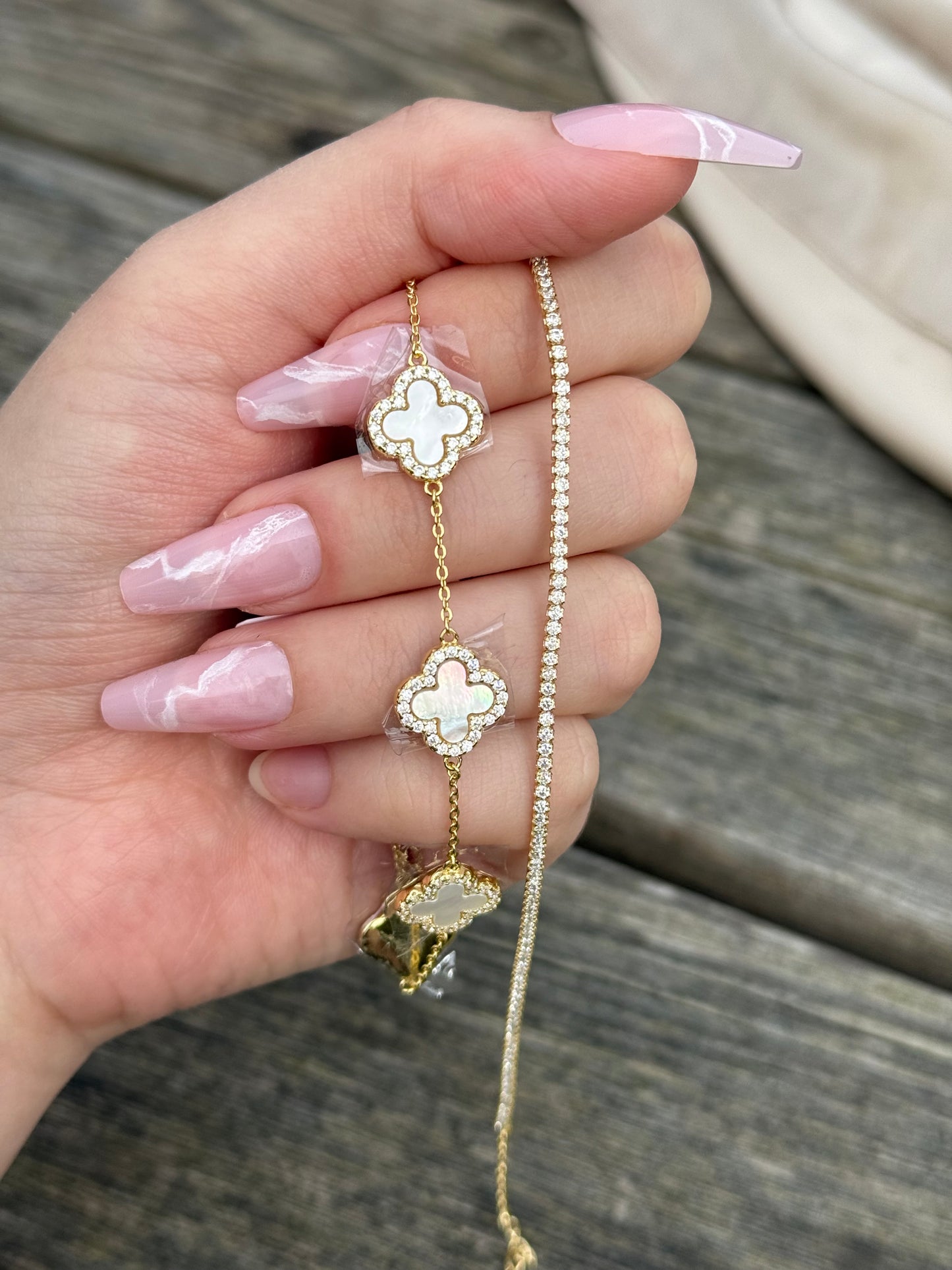 925 Solid Silver Ella Clover Bracelet with Real Pearl