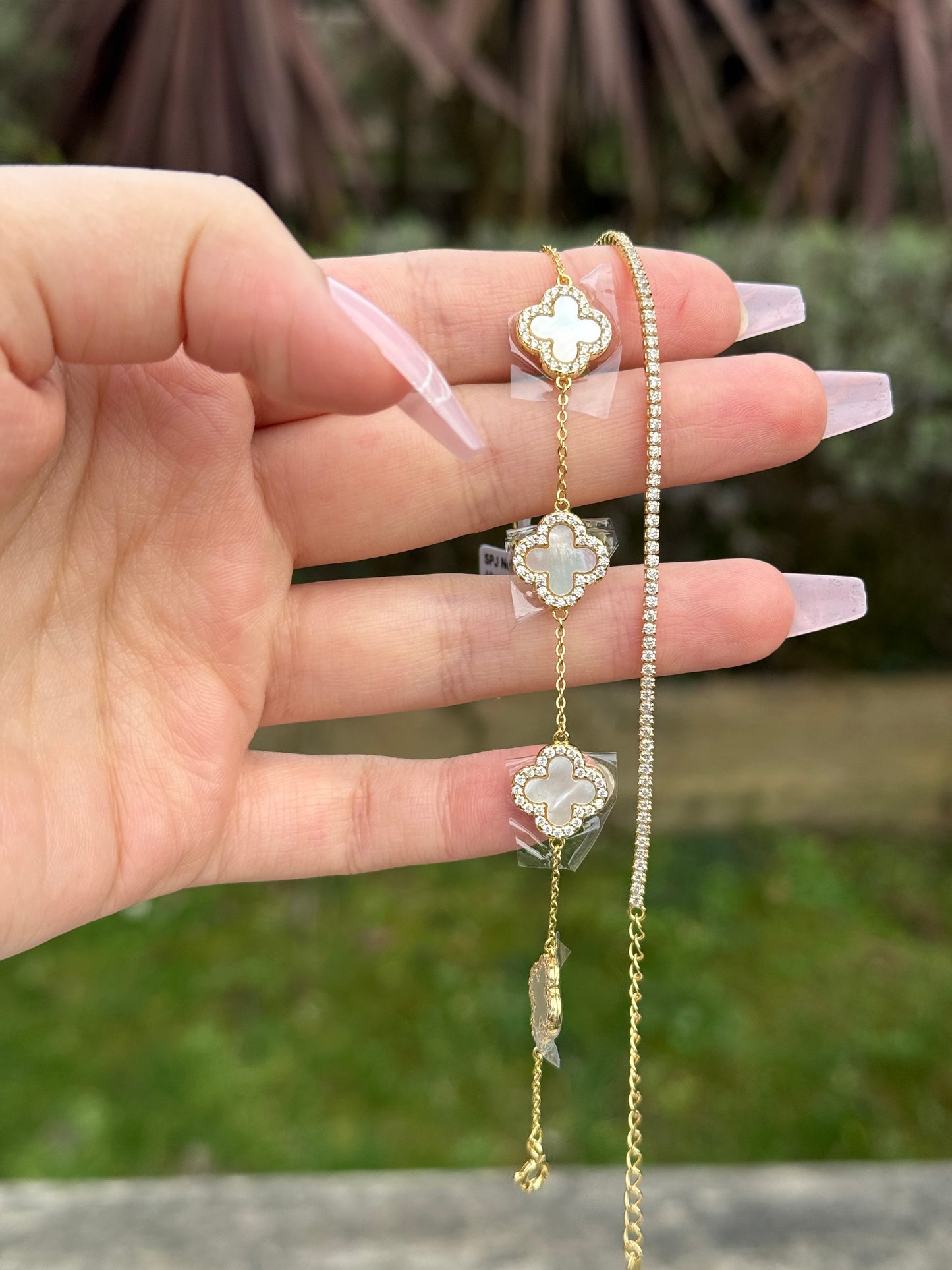 925 Solid Silver Ella Clover Bracelet with Real Pearl
