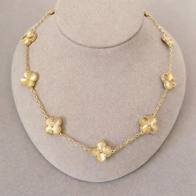 Ella 10 Motif Clover Necklace,18k Gold, Waterproof