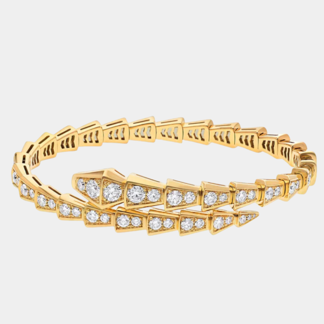 Bracelet Ella Serpenti, plaqué or jaune 18 carats, pavé de zircons cubiques